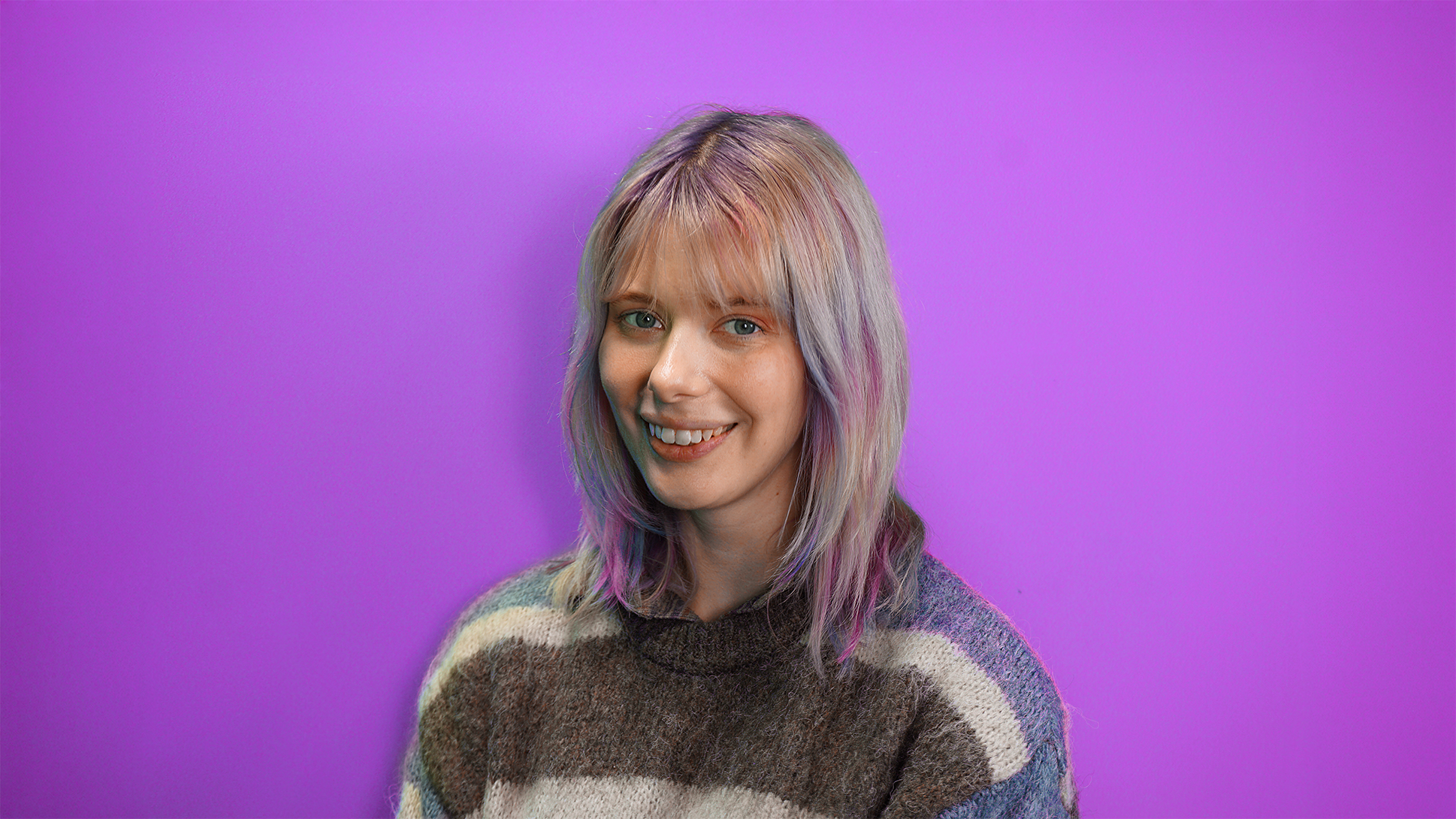 Image of Katy Mack on a purple background